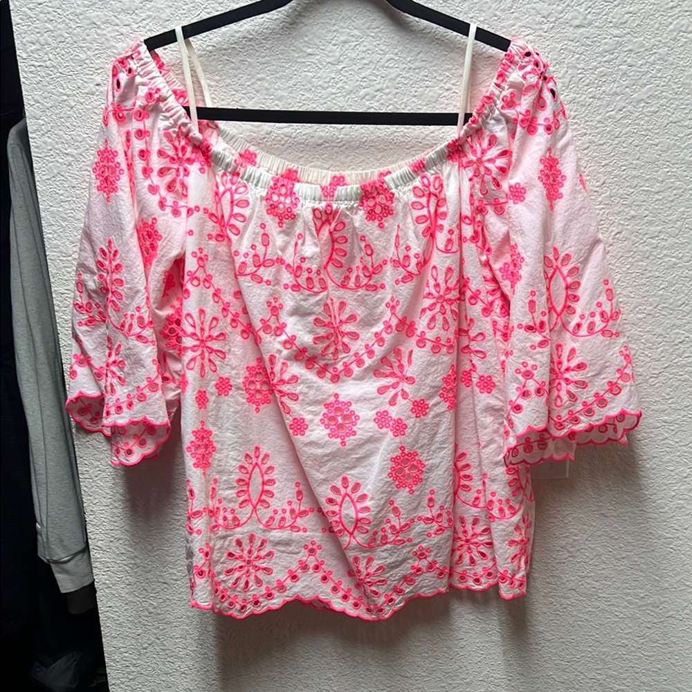 Lilly Pulitzer Pink and White Embroidered Blouse
